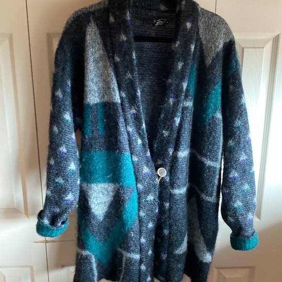 Falcon Italian Design Wool Mohair Blend Heavy Knit Pockets Cardigan/Coat S-XL - Picture 1 of 13